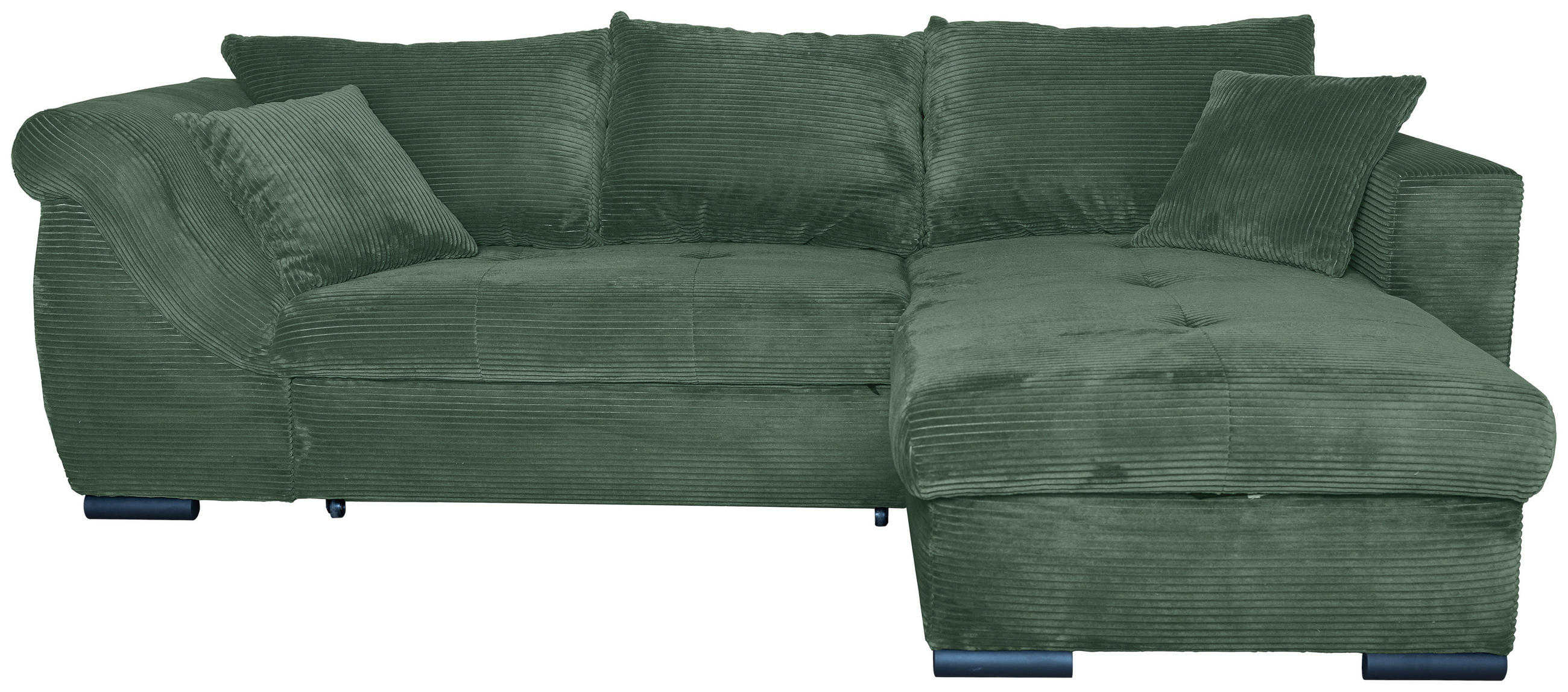 ECKSOFA Dunkelgrün Cord  - Dunkelgrün/Schwarz, KONVENTIONELL, Textil/Metall (258/168cm) - Carryhome