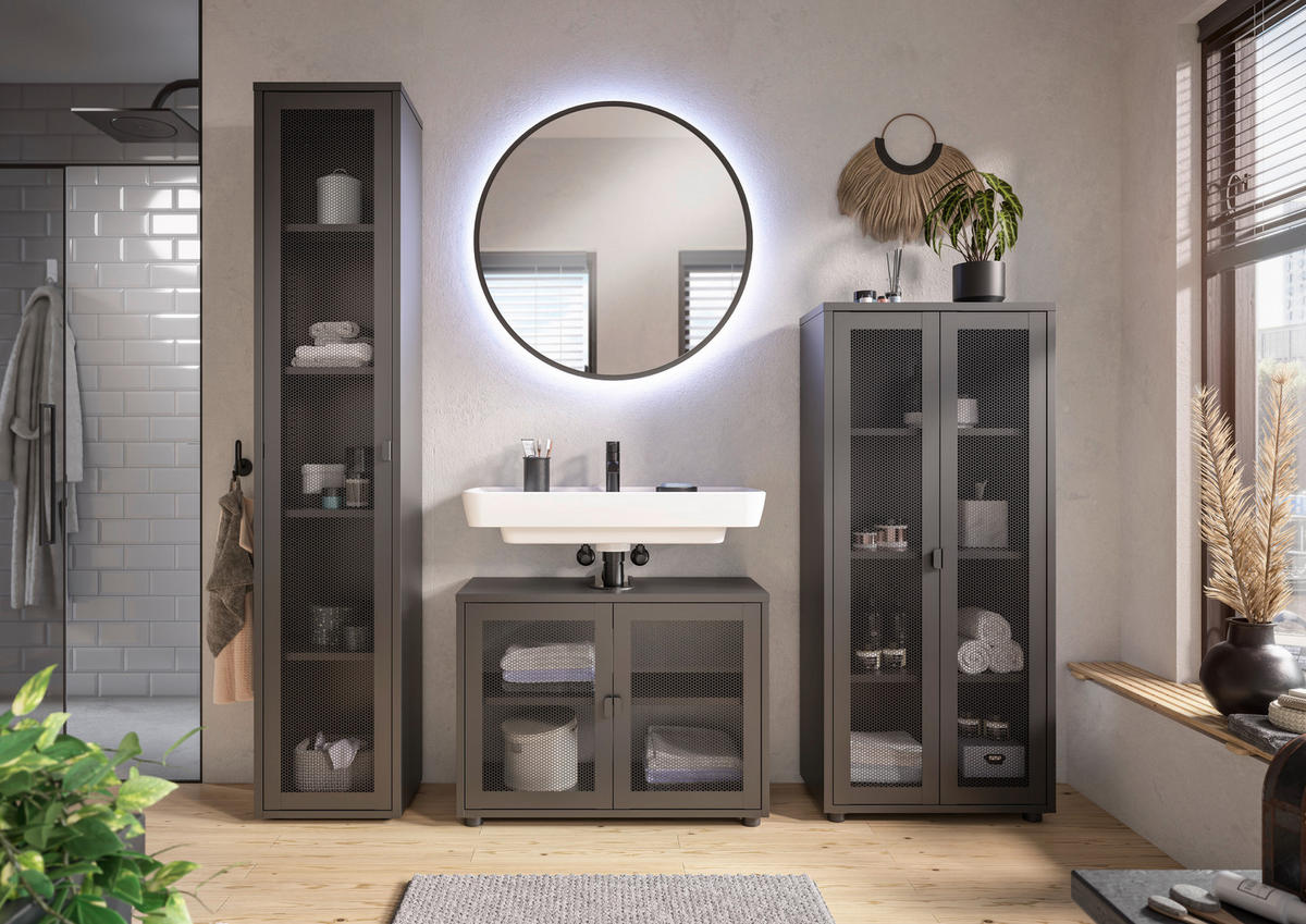 WASCHBECKENUNTERSCHRANK 80/60/33 cm  - Schwarz, Design, Kunststoff/Metall (80/60/33cm) - home24