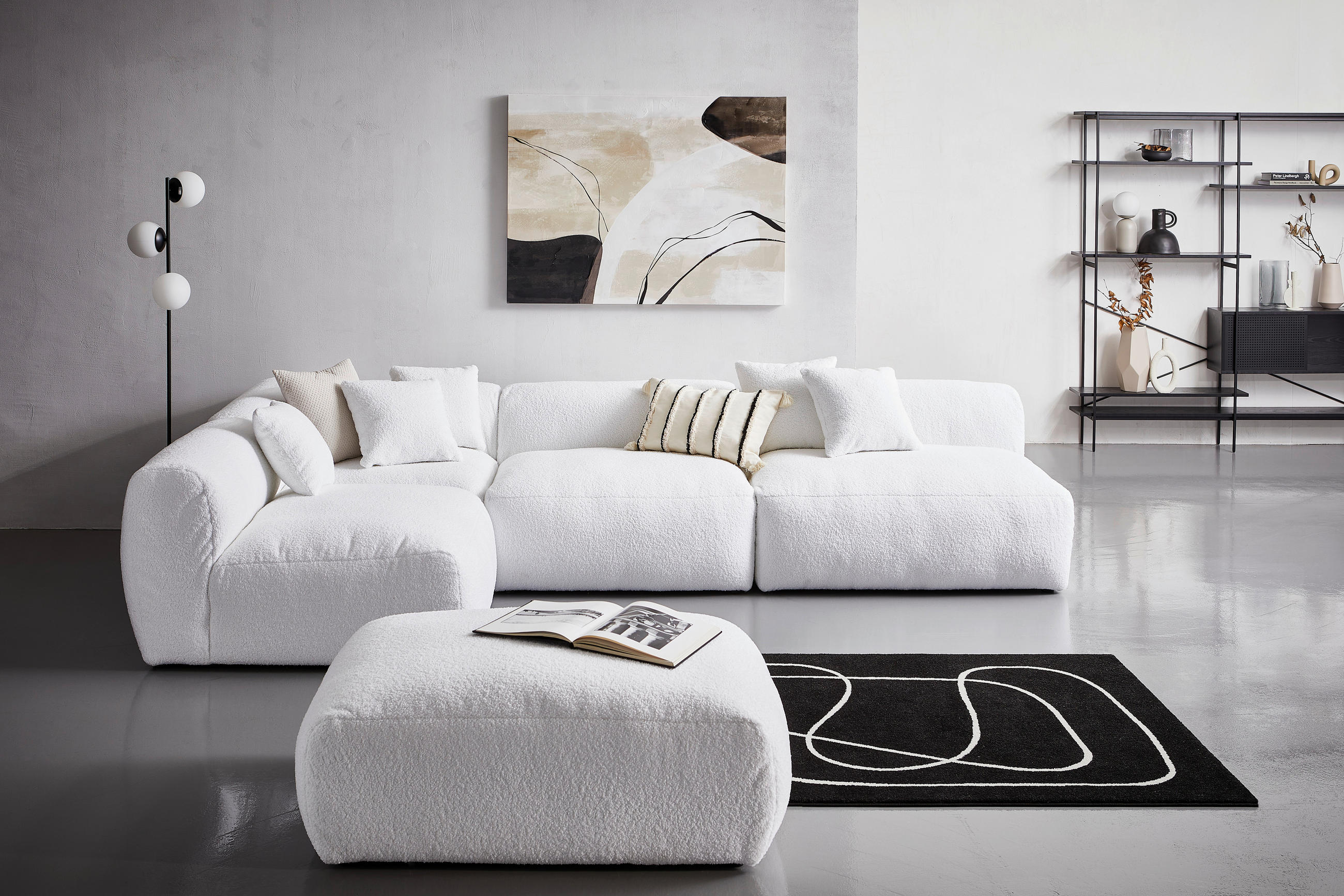 SOFAELEMENT in Flachgewebe, Teddystoff Weiß  - Weiß, Trend, Textil (82/45/122cm) - Livetastic