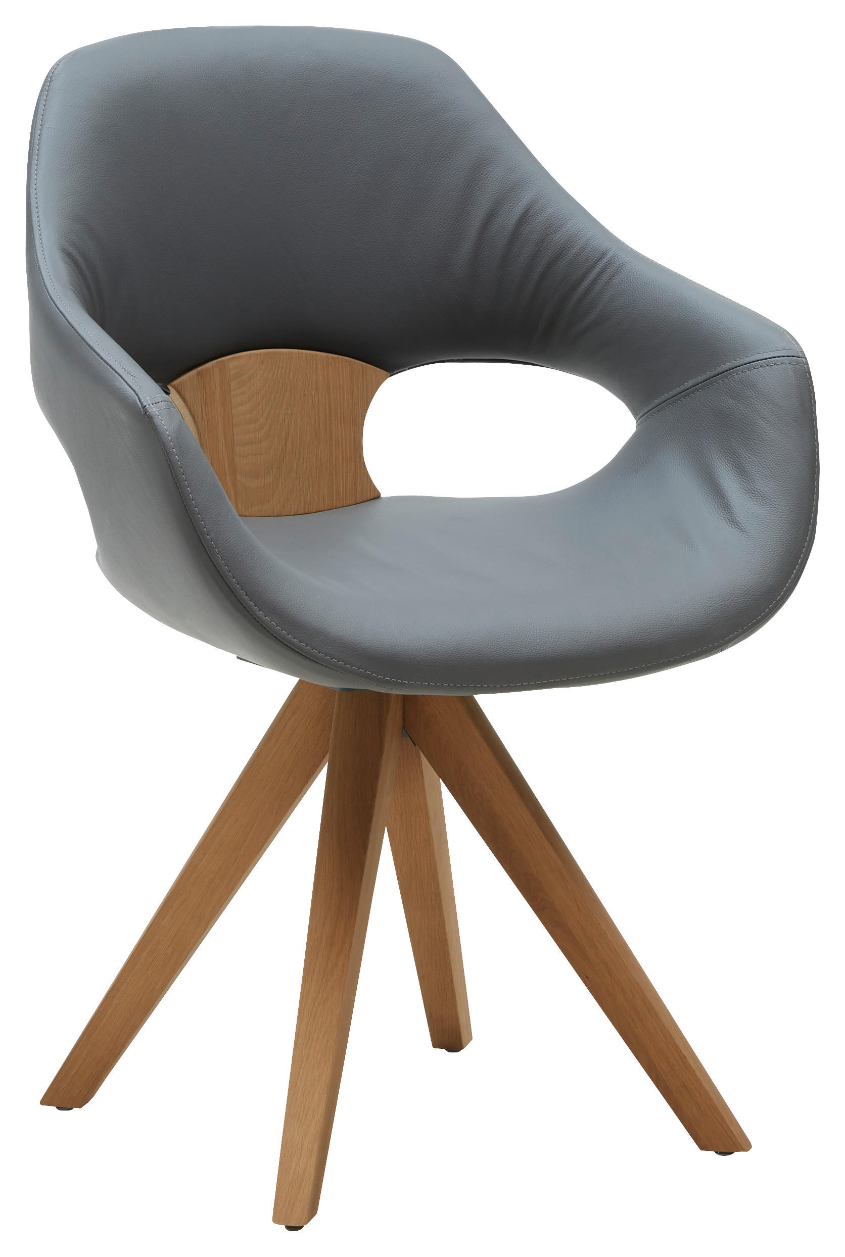 ARMLEHNSTUHL  in Echtleder pigmentiert  - Eichefarben/Grau, Natur, Leder/Holz (60/91/60cm) - Valnatura