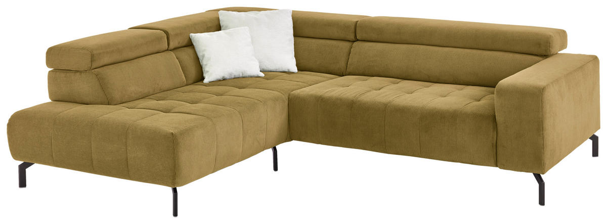 ECKSOFA Hellgrün Cord  - Schwarz/Hellgrün, Design, Textil/Metall (214/261cm) - Beldomo Style