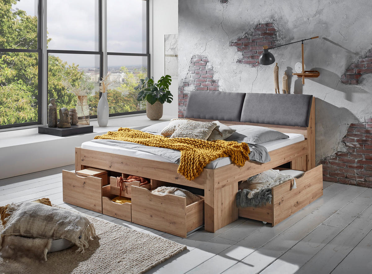 POSTELJA S PREDALOM 180 cm   x 200 cm  , hrast artisan  - siva/hrast artisan, Konvencionalno, leseni material/tekstil (237,5/185,6cm) - Carryhome