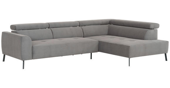 ECKSOFA Grau Feincord - Schwarz/Grau, Design, Textil/Metall (280/205cm) - Xora
