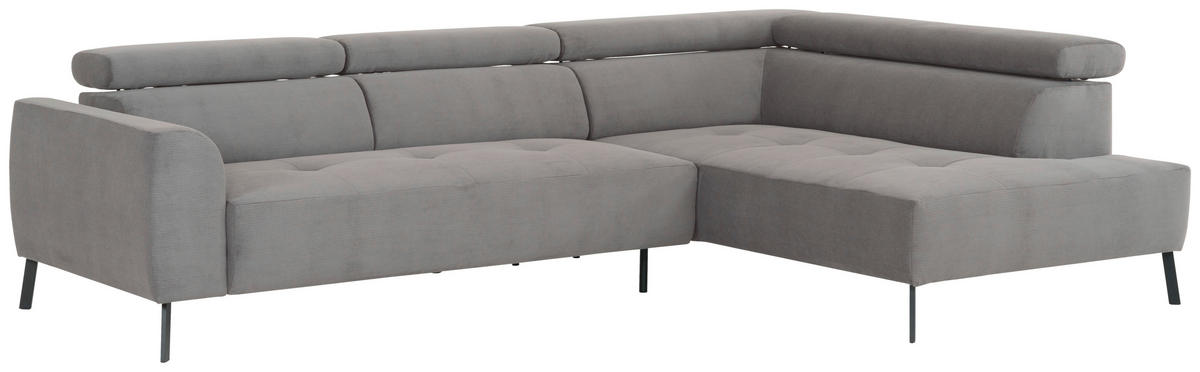 ECKSOFA Grau Feincord  - Schwarz/Grau, Design, Textil/Metall (280/205cm) - Xora