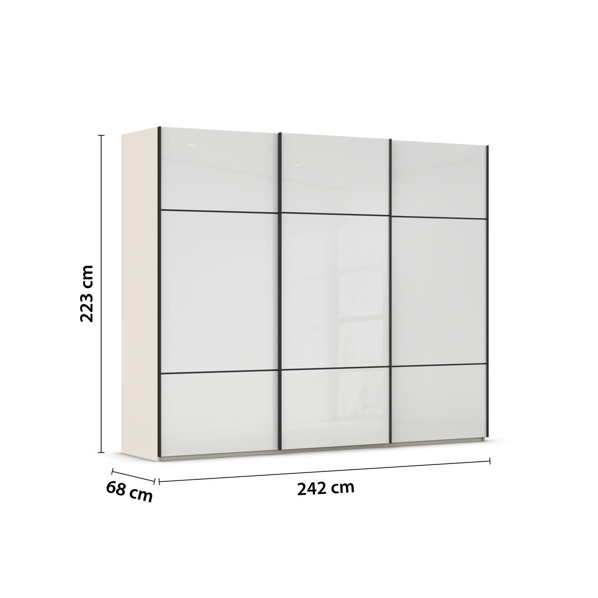 SCHWEBETÜRENSCHRANK 242/223/68 cm 3-türig Weiß, Champagner  - Champagner/Schwarz, KONVENTIONELL, Glas/Holzwerkstoff (242/223/68cm) - Novel