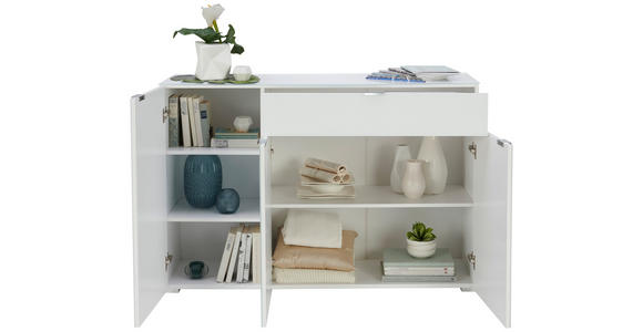 KOMMODE 137/92/42 cm in Weiß - Chromfarben/Weiß, Design, Glas/Holzwerkstoff (137/92/42cm) - Novel
