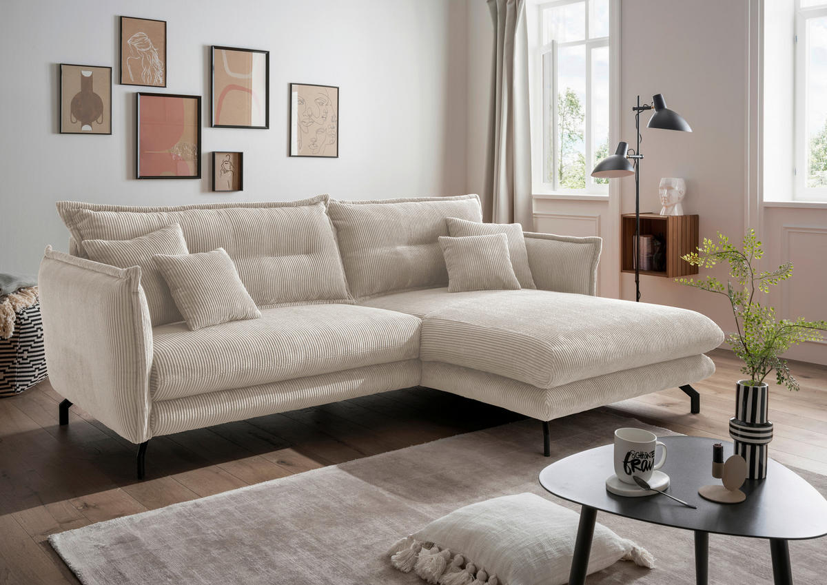 ECKSOFA in Cord Beige  - Beige/Schwarz, Modern, Textil/Metall (255/180cm) - Livetastic