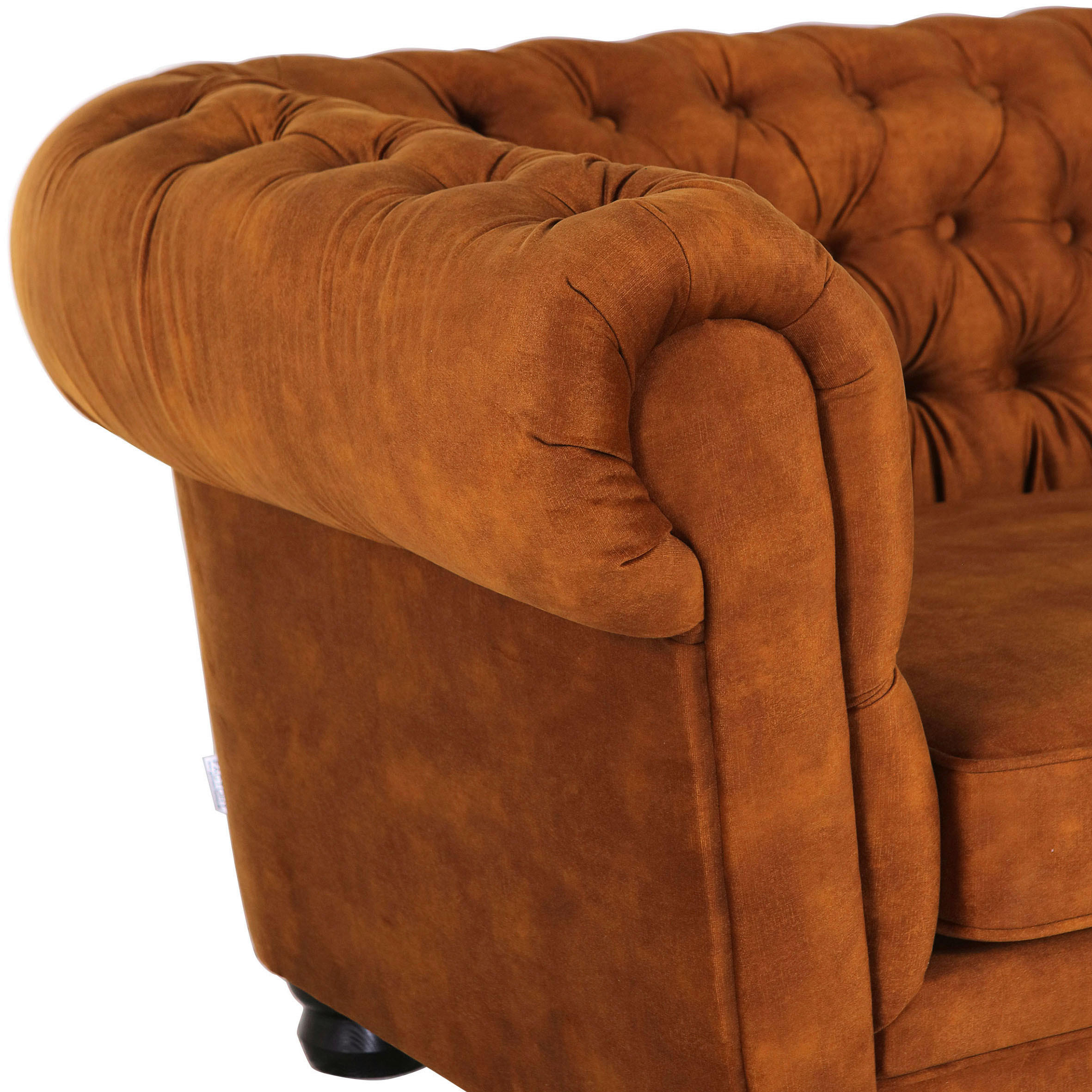 CHESTERFIELD-SOFA in Flachgewebe Cognac  - Cognac/Schwarz, KONVENTIONELL, Textil (203/79/93cm) - Livetastic