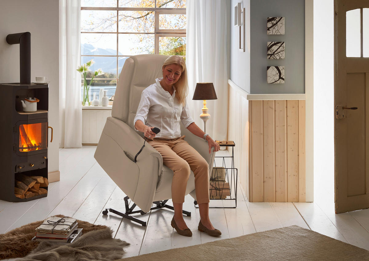 FERNSEHSESSEL Valdera  mit Relaxfunktion, Aufstehhilfe, Rücken echt Echtleder Sandfarben  - Sandfarben/Schwarz, KONVENTIONELL, Leder/Kunststoff (70/107/88cm) - Livetastic