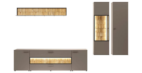 WOHNWAND 320/206,2/52 cm  in Braun, Eichefarben  - Eichefarben/Schwarz, Design, Glas/Holz (320/206,2/52cm) - Moderano