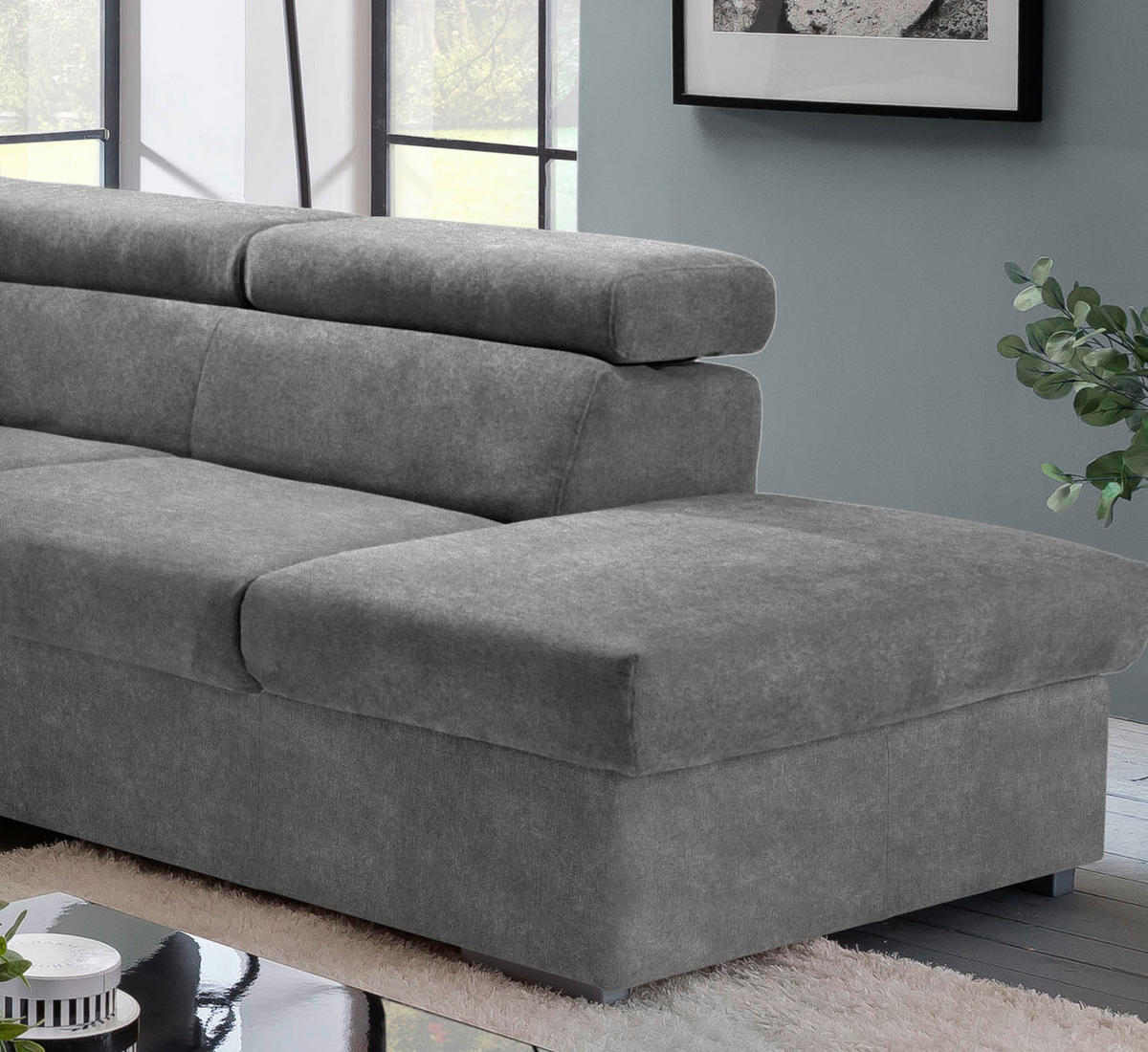 ECKSOFA Grau Flachgewebe  - Grau, Basics, Holz/Textil (252/217cm) - MID.YOU