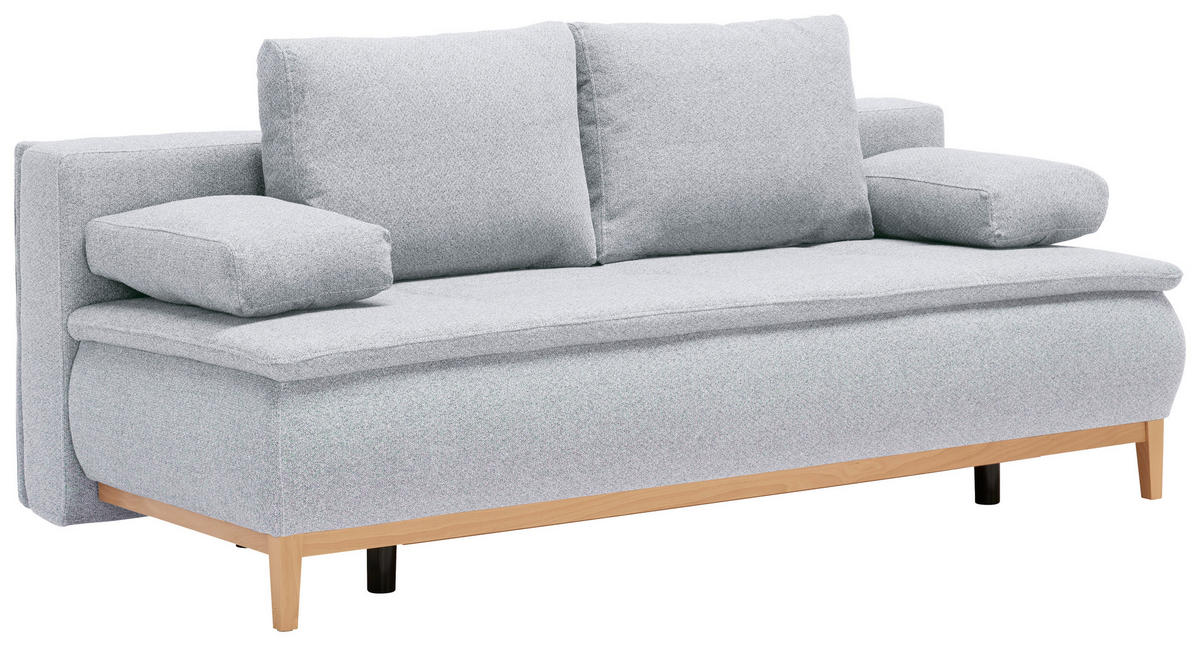 BOXSPRINGSOFA  mit Stoffauswahl, Schlafen auf Sitzhöhe Webstoff Hellgrau  - Eichefarben/Beige, Design, Holz/Textil (202/93/100cm) - Carryhome