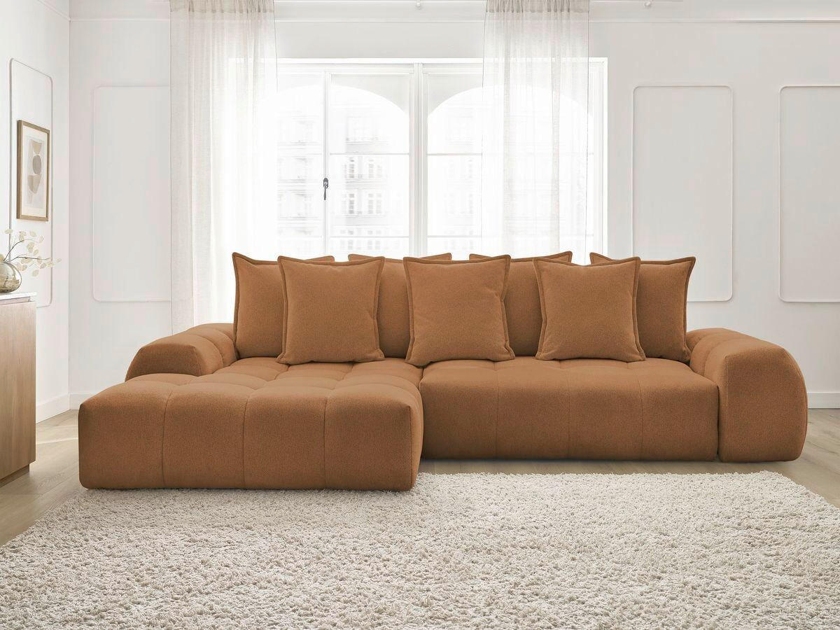 ECKSCHLAFSOFA EVEREST  mit Rücken echt, Armteil links, Armteil rechts Flachgewebe Orange  - Schwarz/Orange, MODERN, Kunststoff/Textil (180/318cm) - Livetastic