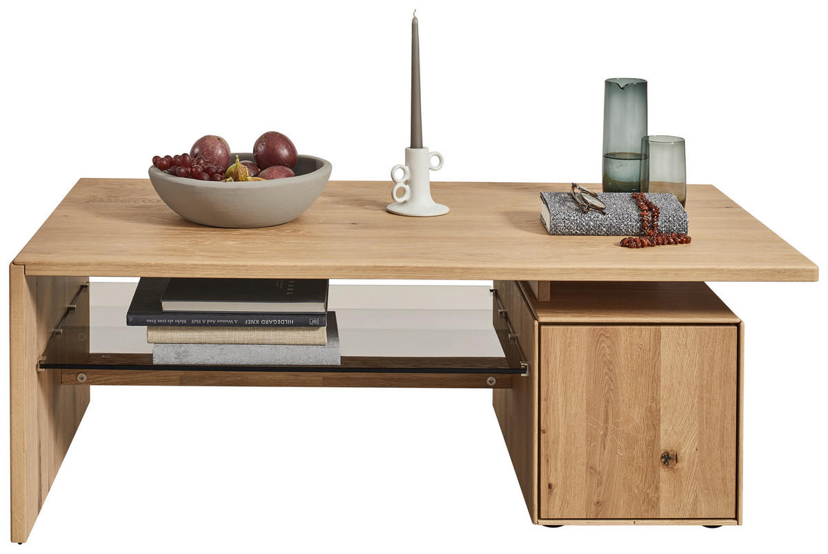 COUCHTISCH Wildeiche massiv Klarglas 120/70/42 cm rechteckig  - Natur, Glas/Holz (120/70/42cm) - Valnatura