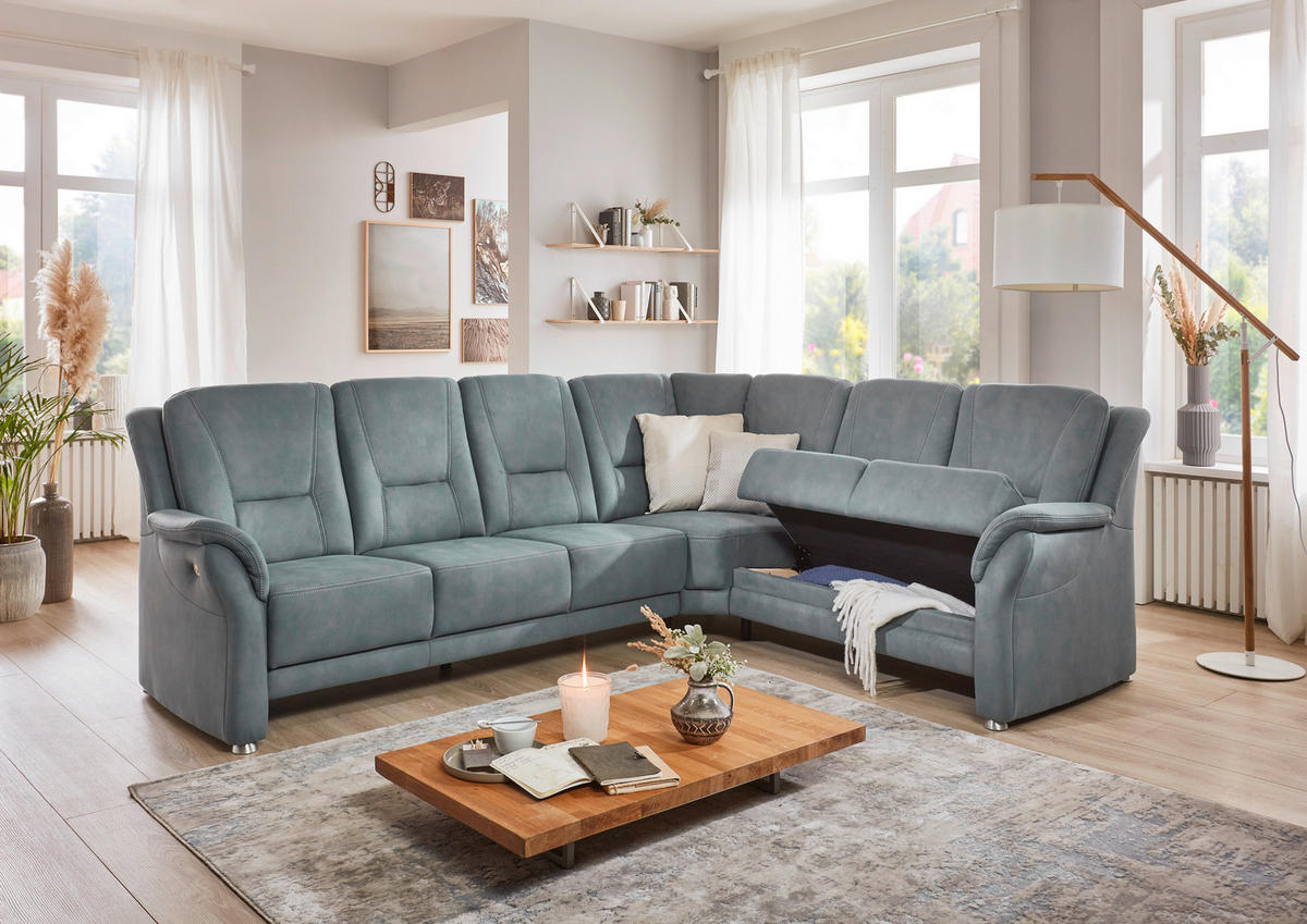 ECKSOFA in Mikrofaser Blaugrau  - Beige/Blaugrau, Konventionell, Textil/Metall (223/275cm) - Beldomo Comfort