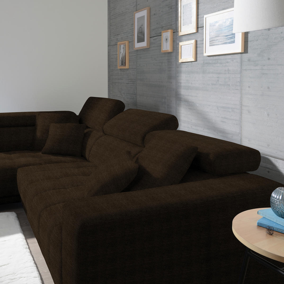ECKSOFA in Mikrofaser Dunkelbraun  207/301 cm  - Chromfarben/Dunkelbraun, Design, Textil/Metall (207/301cm) - Xora