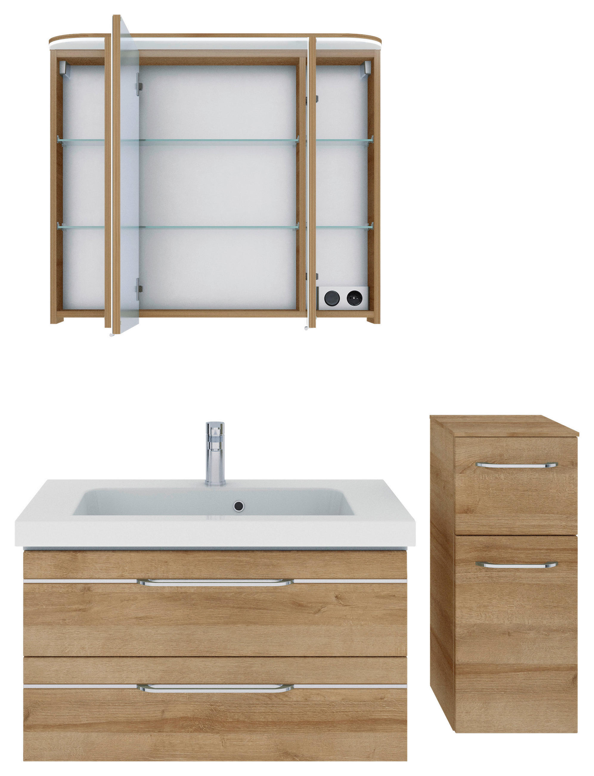 BADEZIMMER 4-teilig in 122 cm - Chromfarben/Eichefarben, KONVENTIONELL, Glas/Holzwerkstoff (122cm) - Pelipal