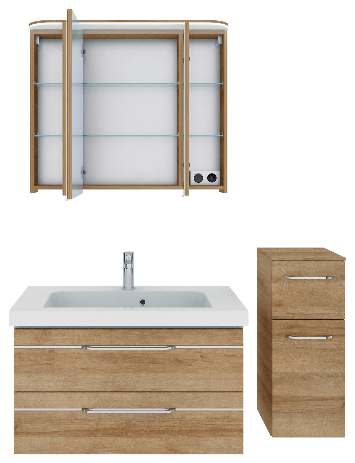 BADEZIMMER 4-teilig  in 122 cm  - Chromfarben/Eichefarben, KONVENTIONELL, Glas/Holzwerkstoff (122cm) - Pelipal