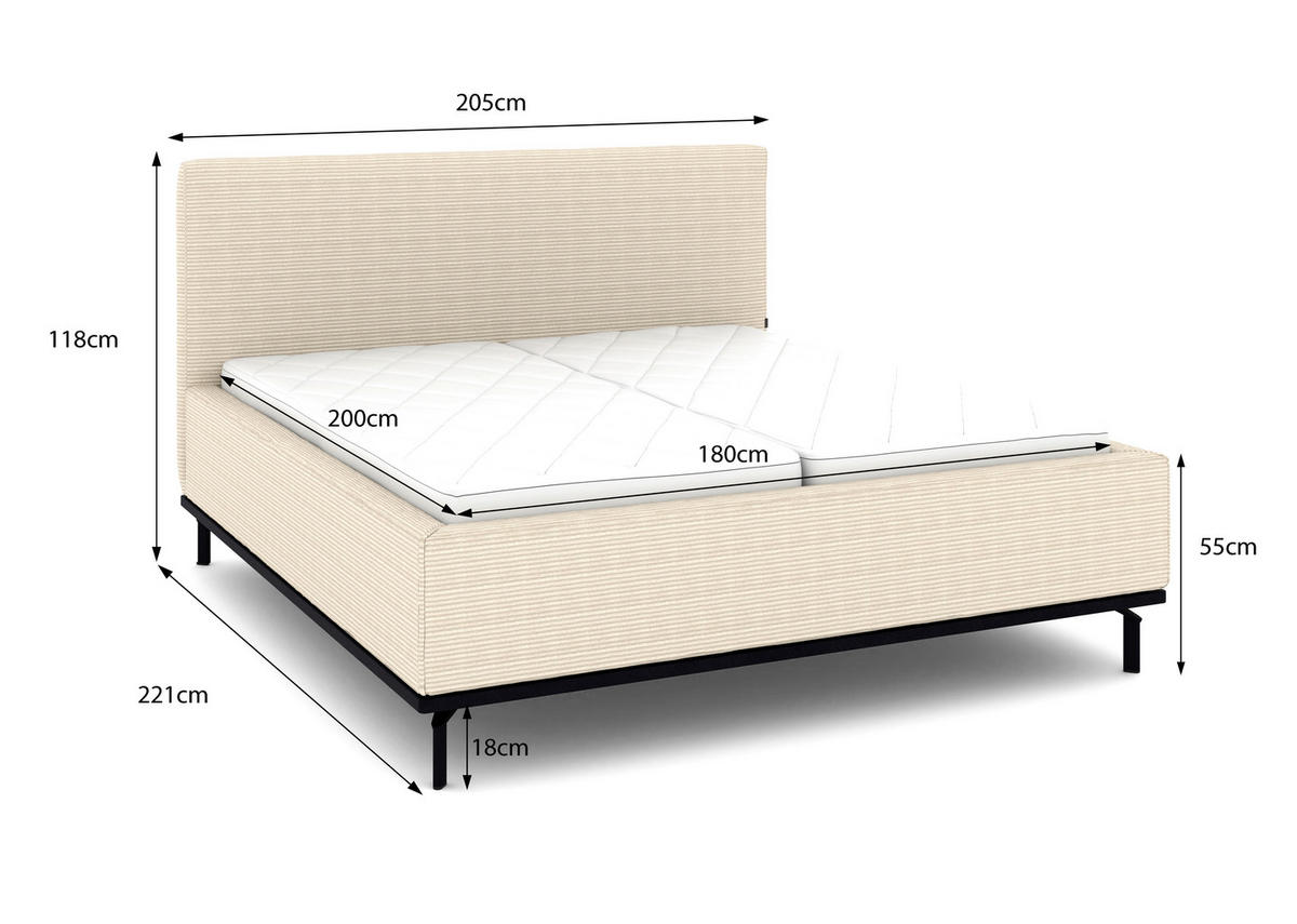 POLSTERBETT Matratze, Lattenrost, Bettkasten 180/200 cm  in Creme  - Creme/Graphitfarben, Design, Holz/Textil (180/200cm) - Musterring