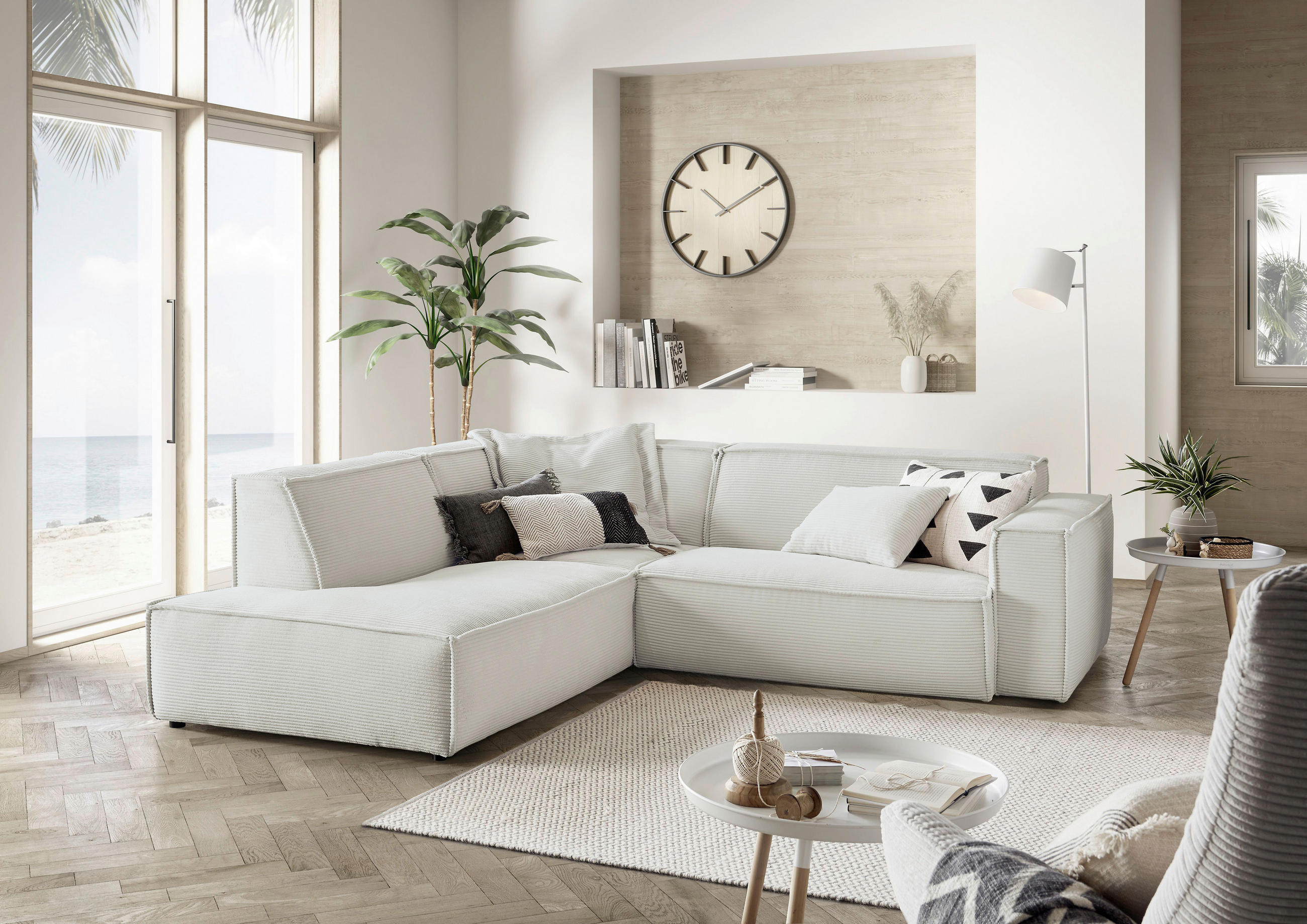 ECKSOFA Hellgrau Cord - Hellgrau/Schwarz, KONVENTIONELL, Kunststoff/Textil (224/254cm) - Hom`in