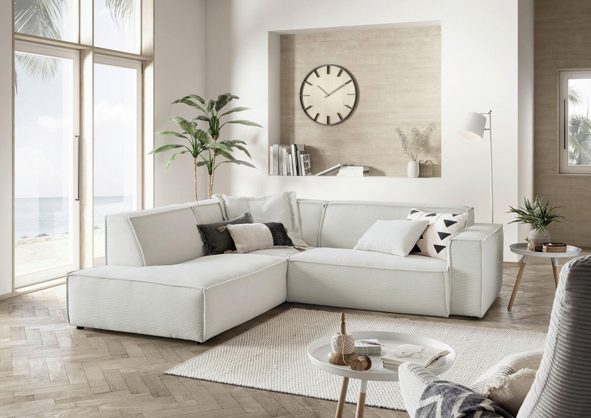 ECKSOFA Hellgrau Cord  - Hellgrau/Schwarz, KONVENTIONELL, Kunststoff/Textil (224/254cm) - Hom`in