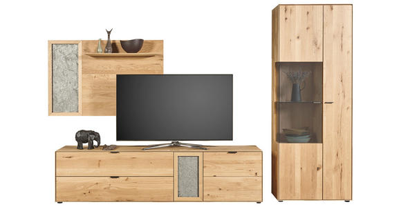 WOHNWAND in Wildeiche 322,4/205,5/45,2 cm - Wildeiche/Schwarz, Natur, Glas/Holz (322,4/205,5/45,2cm) - Valnatura
