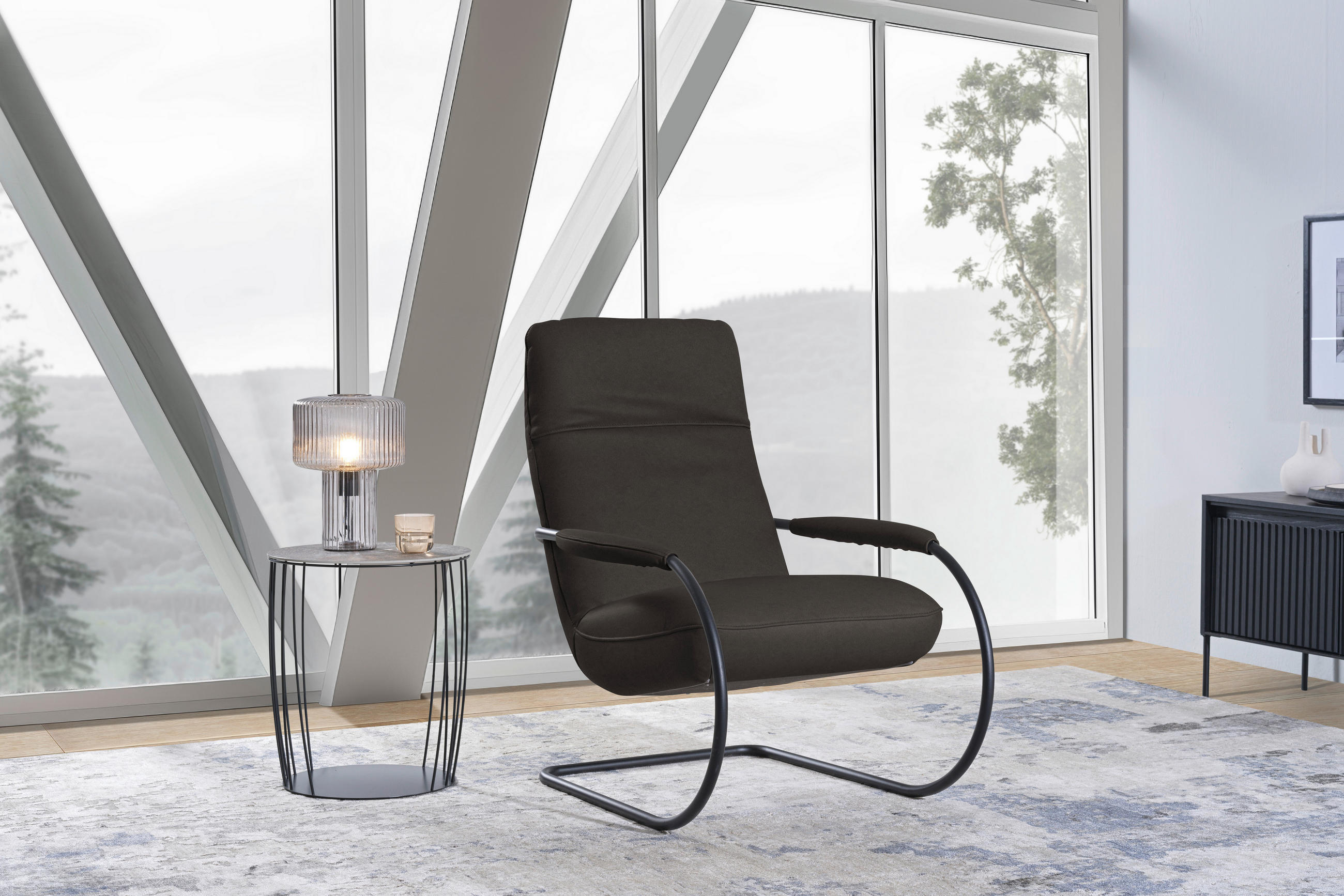 SESSEL in Echtleder Graubraun  - Graubraun/Schwarz, Design, Leder/Metall (80/104/99cm) - Koinor