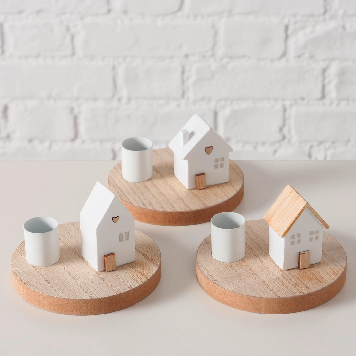 GYERTYATARTÓ - natúr/fehér, Basics, műanyag/faalapú anyag (10/6,5cm) - Ambia Home