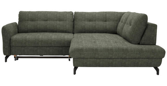 ECKSOFA in Flachgewebe, Leinenoptik Grün  - Schwarz/Grün, Design, Textil/Metall (247/208cm) - Xora