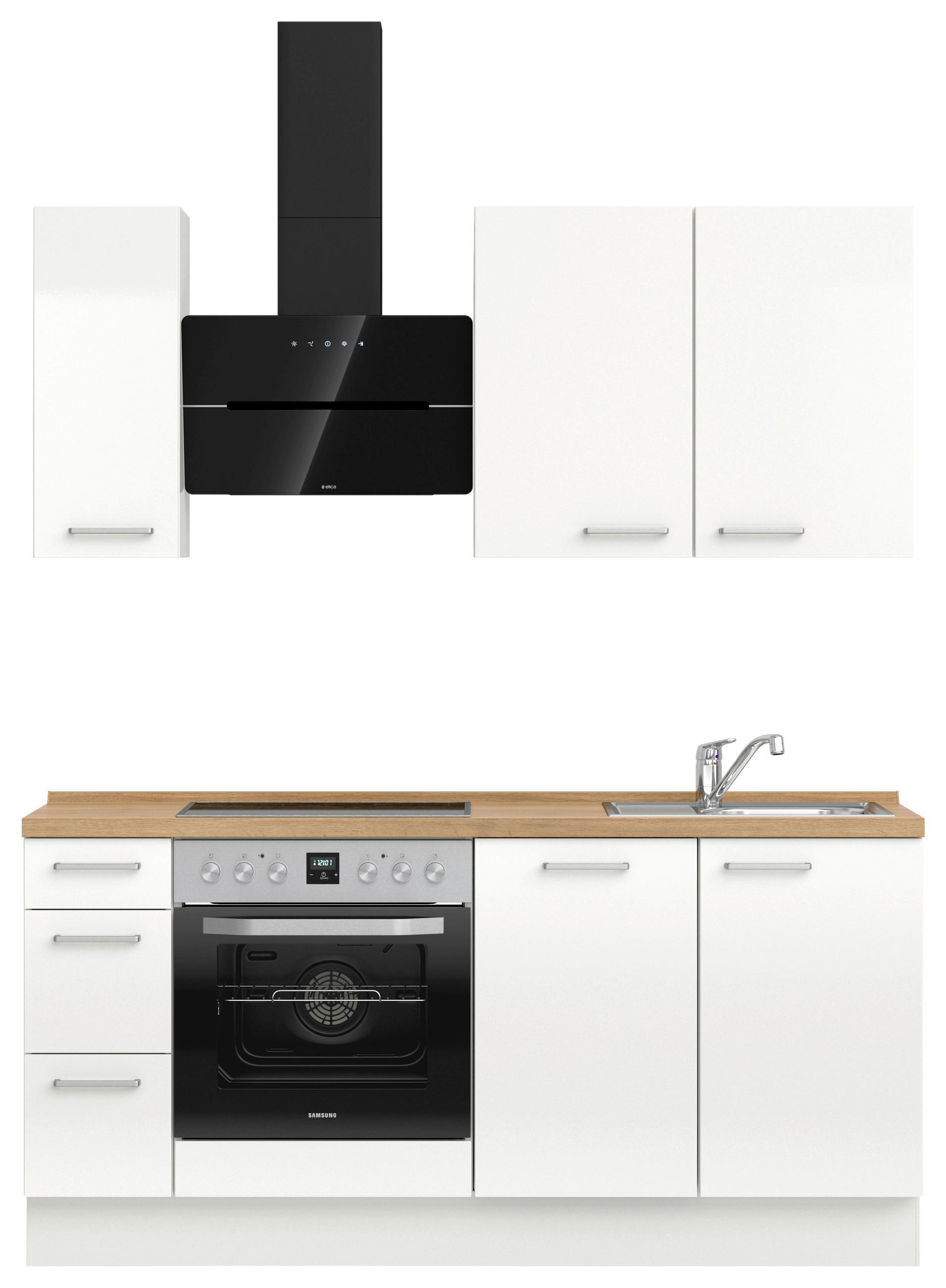 KUHINJSKI BLOK BREZ APARATOV - barve nerjavečega jekla/barve hrasta, Moderno, kovina/leseni material (180cm) - Celina Home