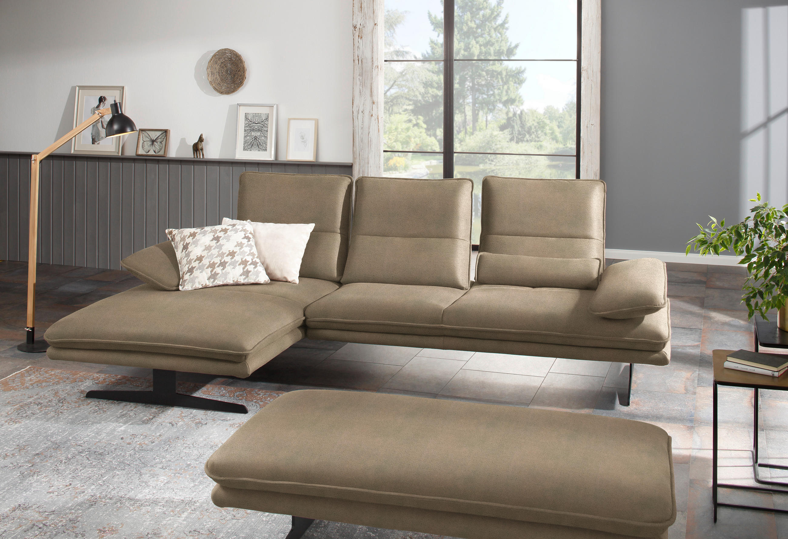 ECKSOFA in Mikrofaser Taupe  - Taupe/Schwarz, Design, Textil/Metall (164/291cm) - Chilliano