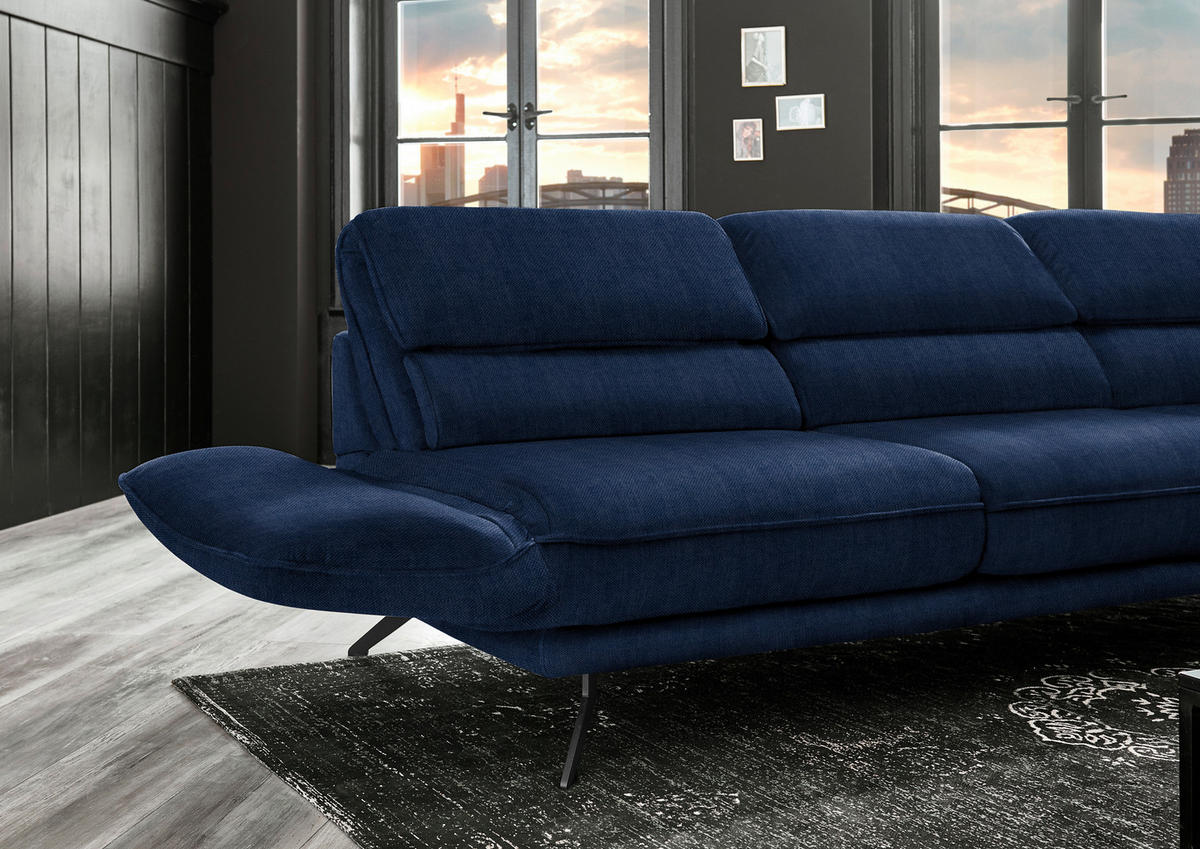 ECKSOFA Valdera in Velours Royalblau  283/153 cm  - Royalblau/Schwarz, Design, Textil/Metall (283/153cm) - Valdera