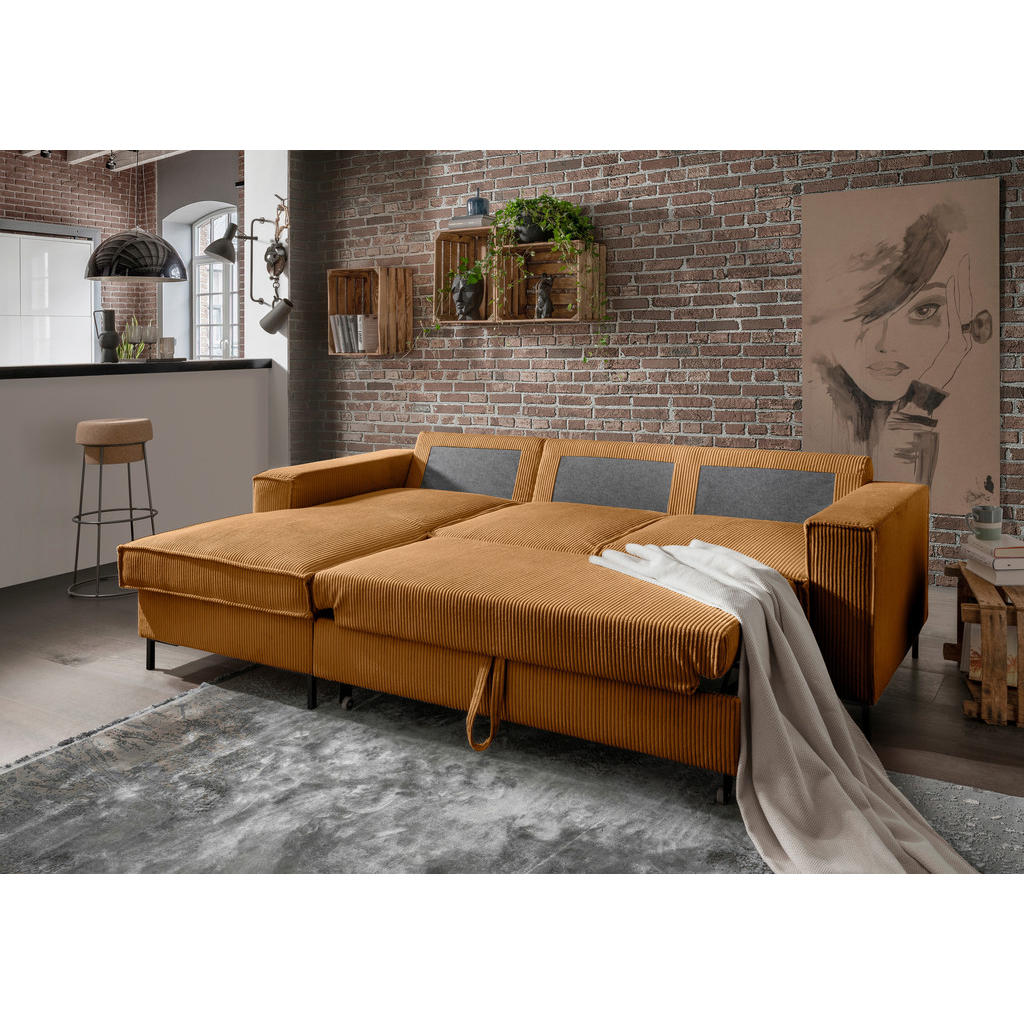 Thumbnail - Livetastic Ecksofa, Gold, Textil, Uni, 4-Sitzer, Füllung: Schaumstoff, L-Form, 240x150 cm, Liegefunktion, seitenverkehrt...