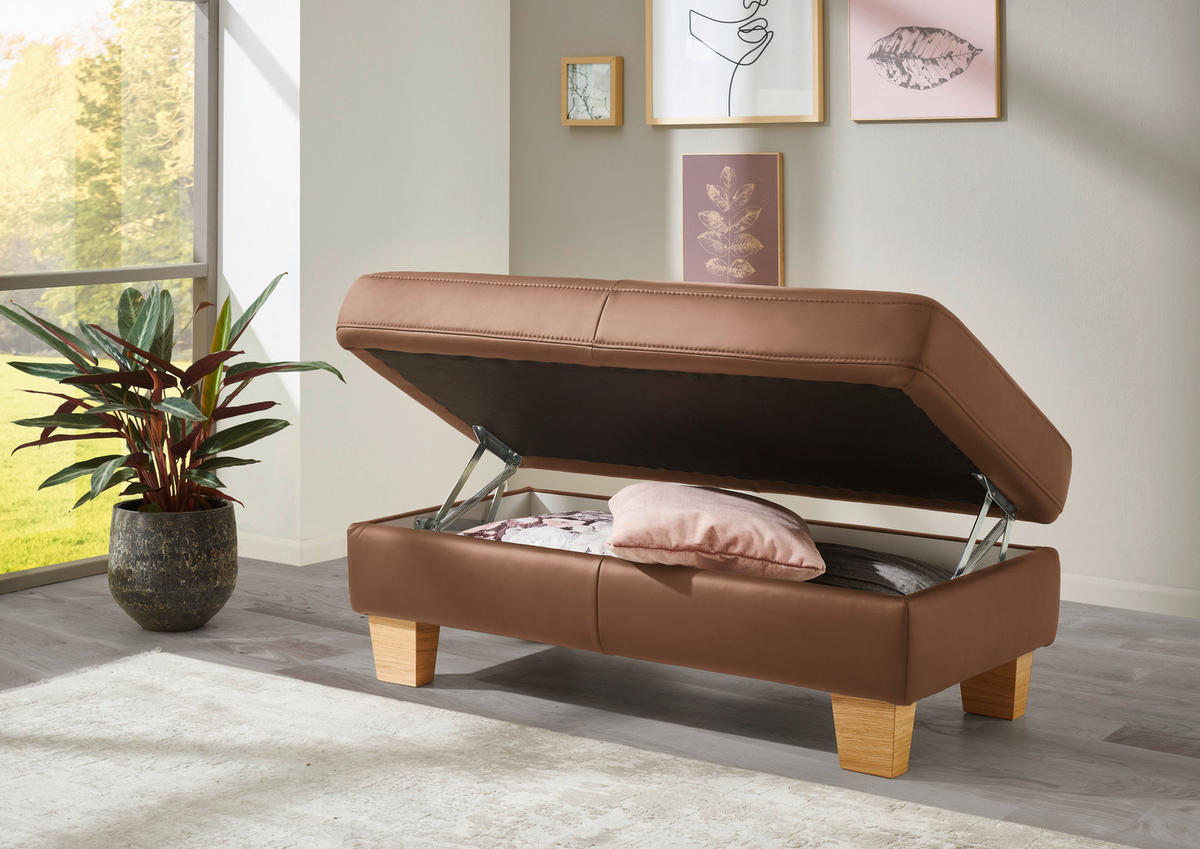 ECKSOFA in Echtleder Braun  - Eiche Bianco/Braun, Natur, Leder/Holz (235/257cm) - Valdera
