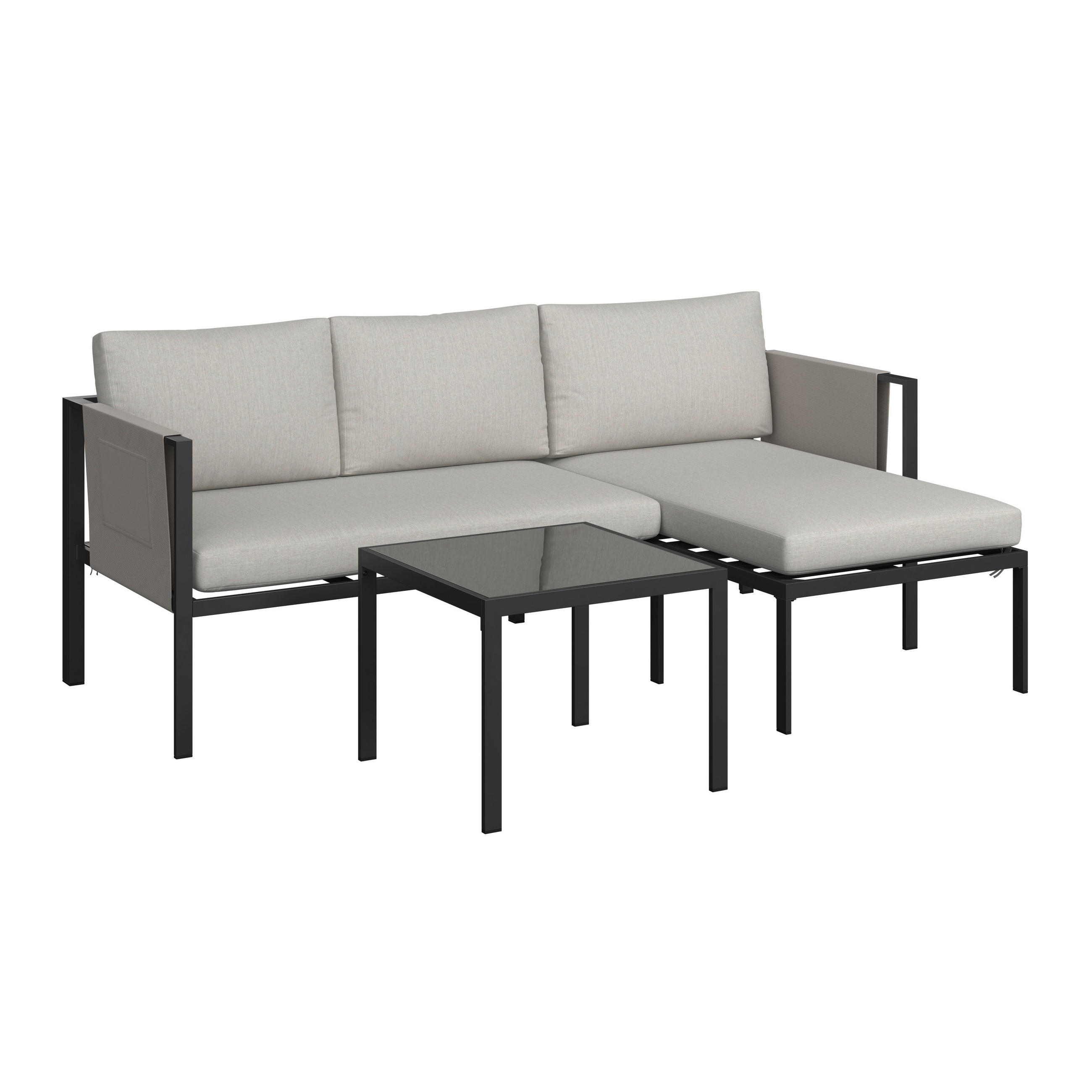 LOUNGEGARNITUR 191,5/120 cm Eisen  - Schwarz/Grau, Design, Glas/Textil (191,5/120cm) - Ambia Garden