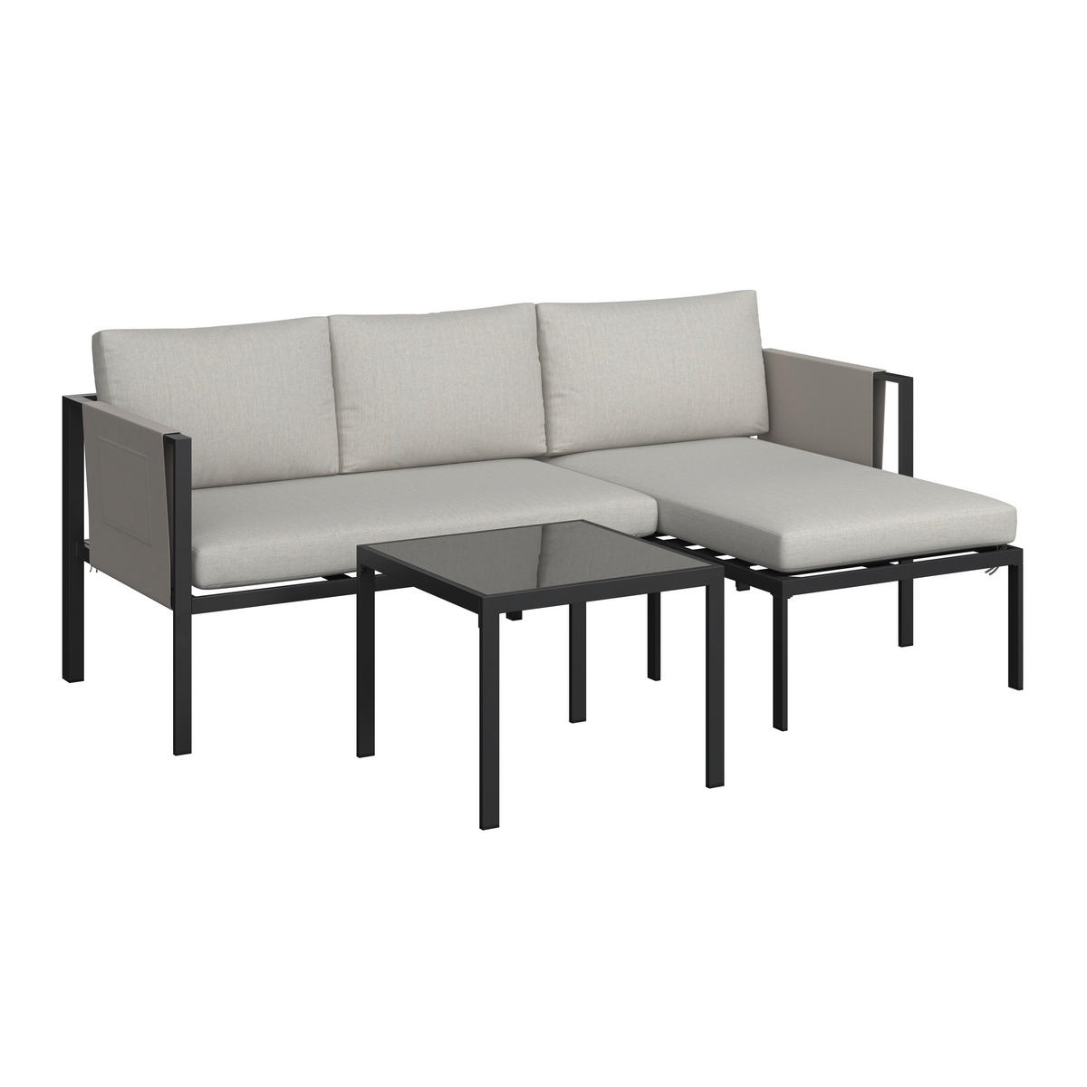 LOUNGEGARNITUR 191,5/120 cm Eisen  - Schwarz/Grau, Design, Glas/Textil (191,5/120cm) - Ambia Garden