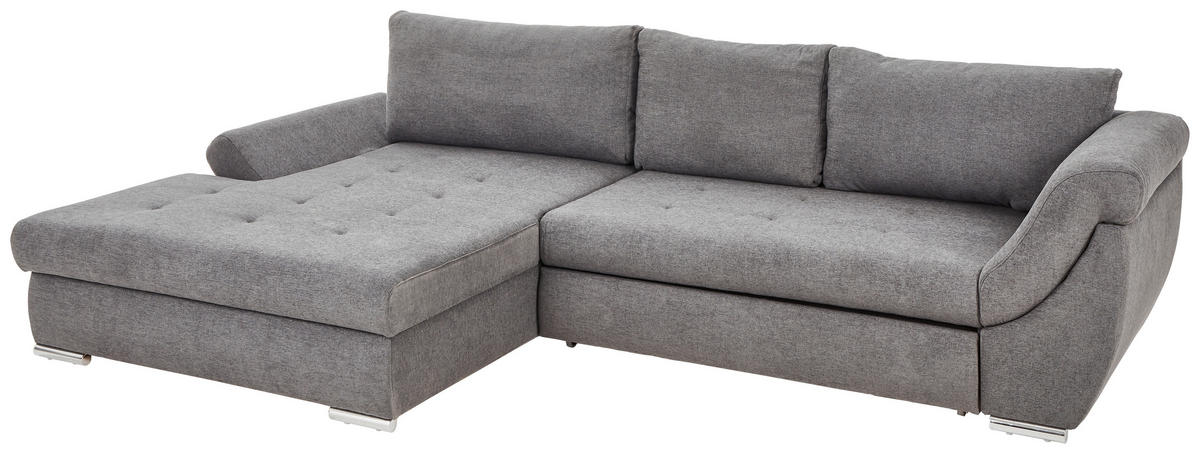 ECKSOFA in Flachgewebe Grau  - Silberfarben/Grau, Design, Textil/Metall (174/306cm) - MID.YOU