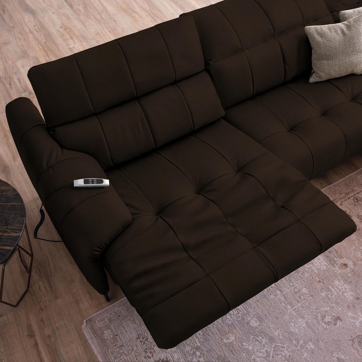 ECKSOFA in Echtleder Dunkelbraun  - Dunkelbraun/Schwarz, Design, Leder/Metall (313/165cm) - Belluti
