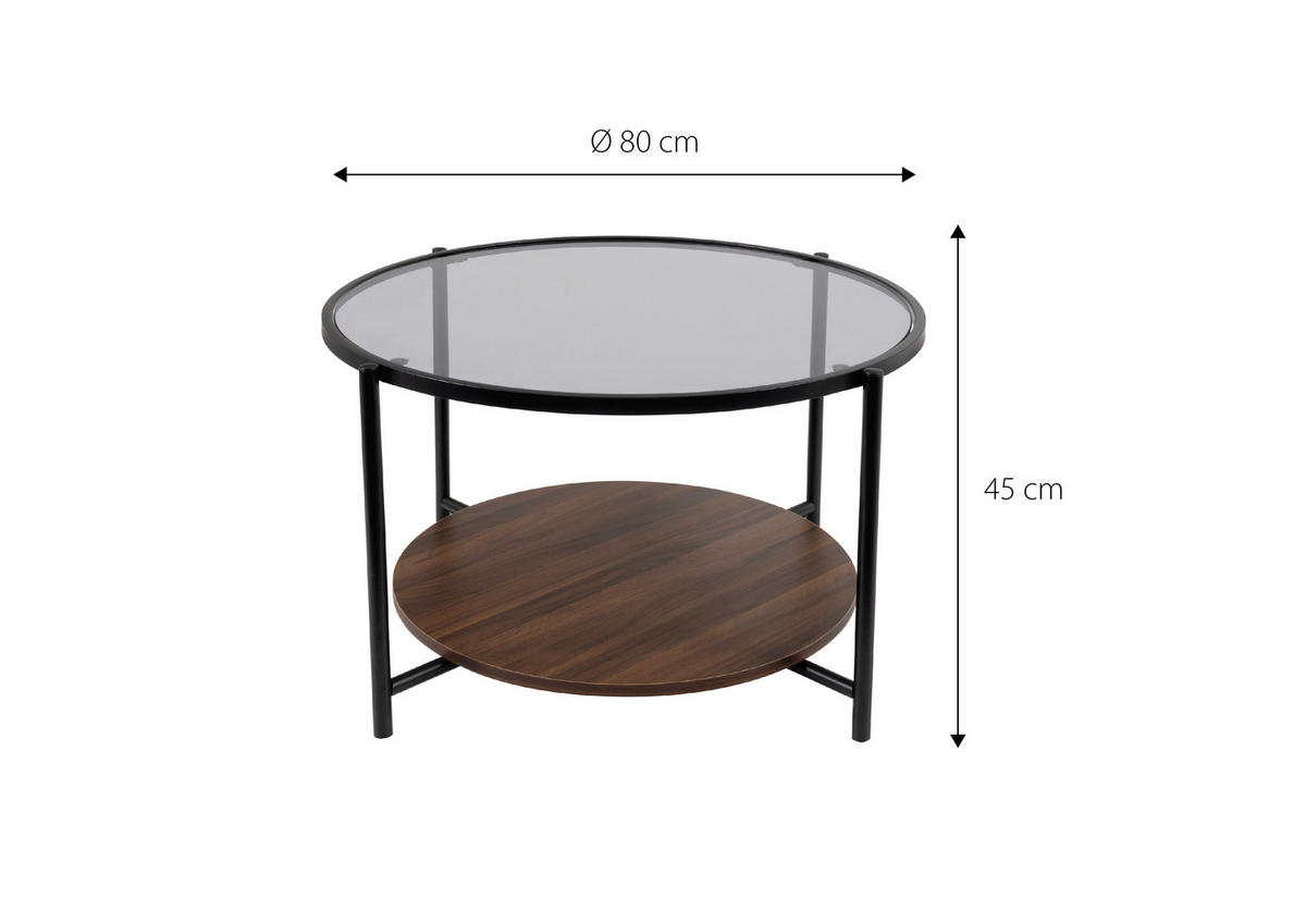 COUCHTISCH 80/45/80 cm Rauchglas rund Braun, Multicolor, Schwarz, Nussbaumfarben, Walnussfarben einfacher Aufbau  - Nussbaumfarben/Walnussfarben, Design, Glas/Holzwerkstoff (80/45/80cm) - MID.YOU