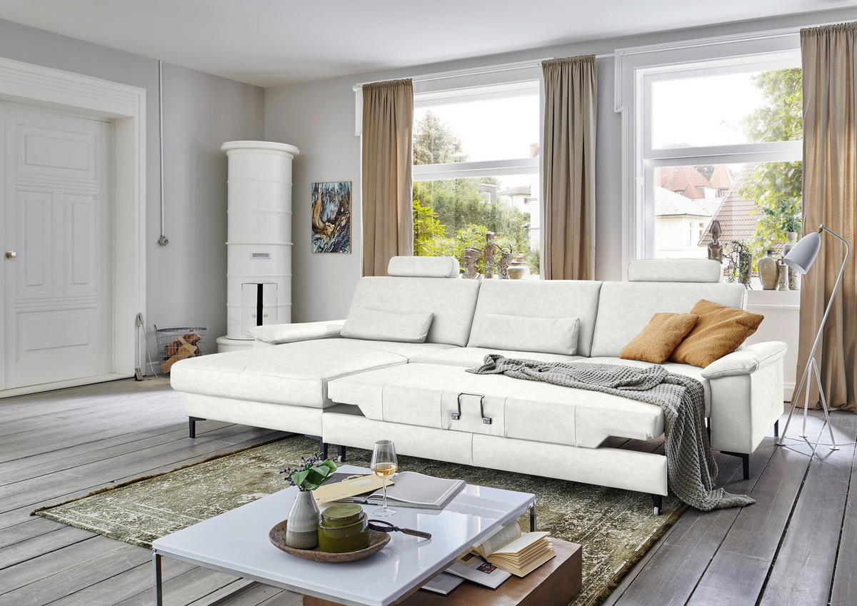 ECKSOFA in Echtleder Weiss  - Weiss/Schwarz, Design, Leder/Metall (176/334cm) - Dieter Knoll