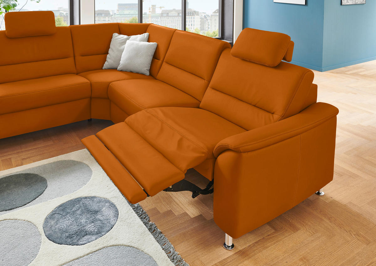 ECKSOFA in Echtleder Orange  - Alufarben/Orange, Basics, Leder/Metall (249/290cm) - Beldomo Premium
