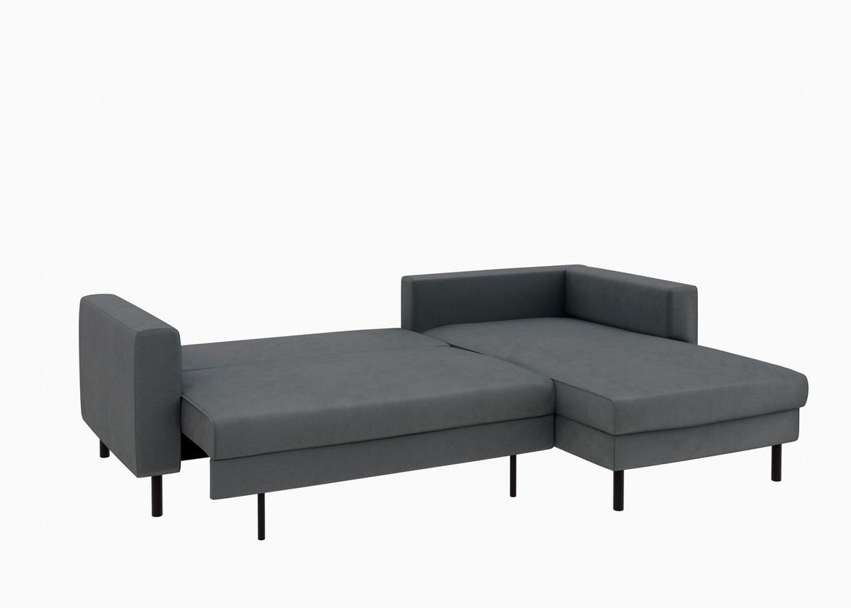 ECKSCHLAFSOFA  mit Rücken echt, Armteil links, Armteil rechts Cord Anthrazit  - Anthrazit/Schwarz, MODERN, Textil/Metall (232/161cm) - Trendmanufaktur