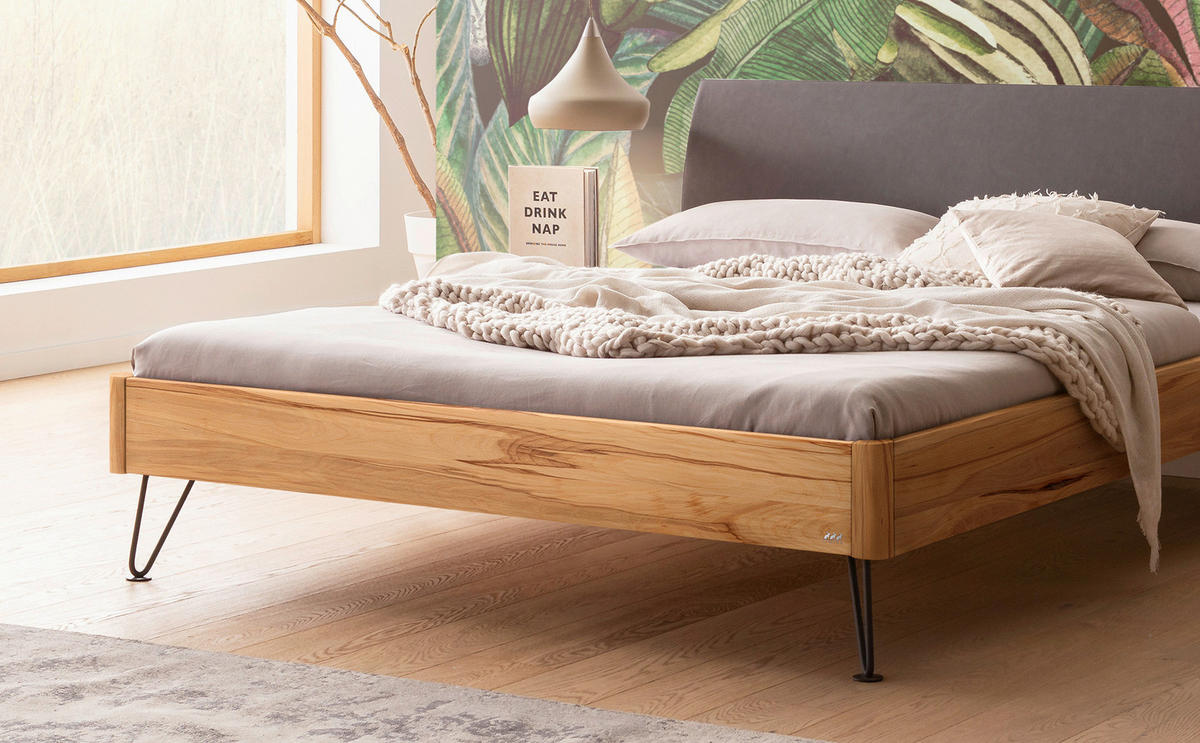 BETT 140/200 cm  in Anthrazit, Buchefarben, Dunkelgrau  - Dunkelgrau/Anthrazit, MODERN, Holz/Textil (140/200cm) - Hasena