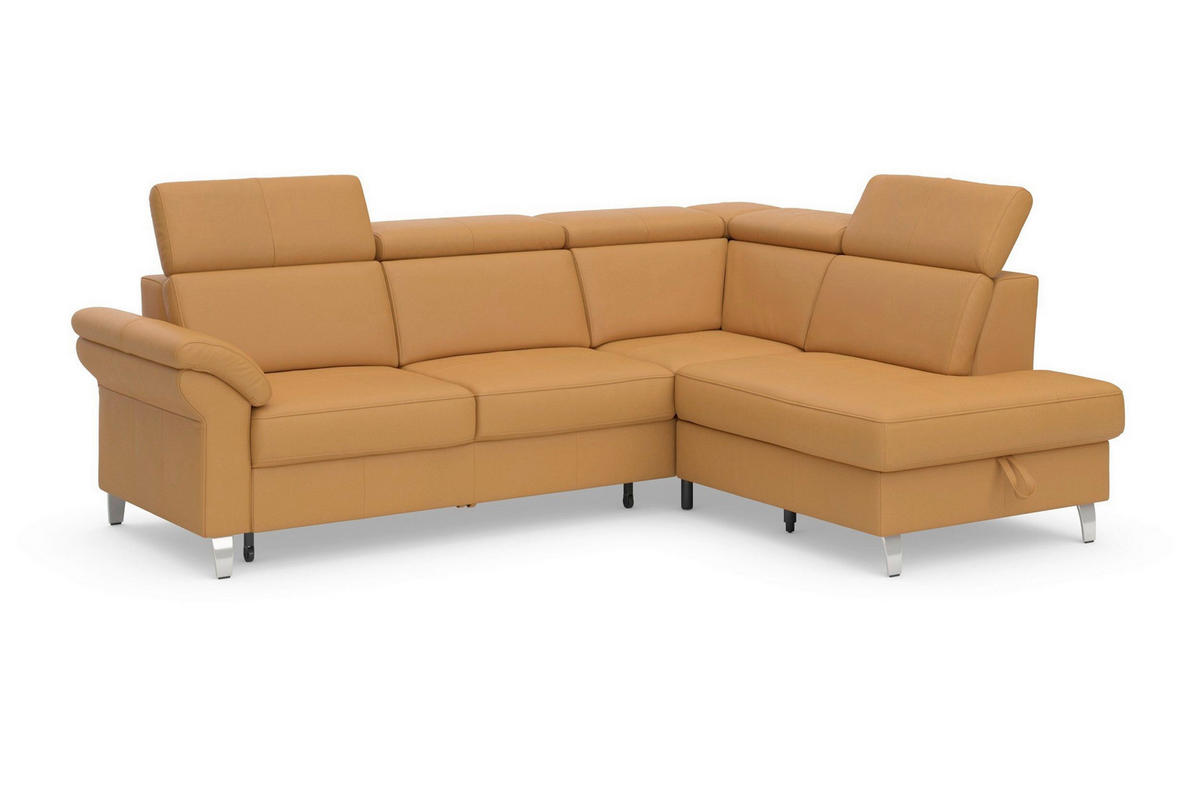 ECKSOFA  Echtleder Currygelb  - Chromfarben/Currygelb, Basics, Leder/Metall (245/194cm) - Sit & More