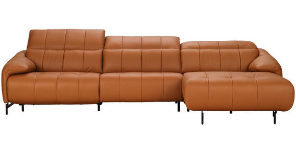 ECKSOFA in Echtleder Cognac 313/165 cm - Cognac/Schwarz, Design, Leder/Metall (313/165cm) - Emilio Belluti