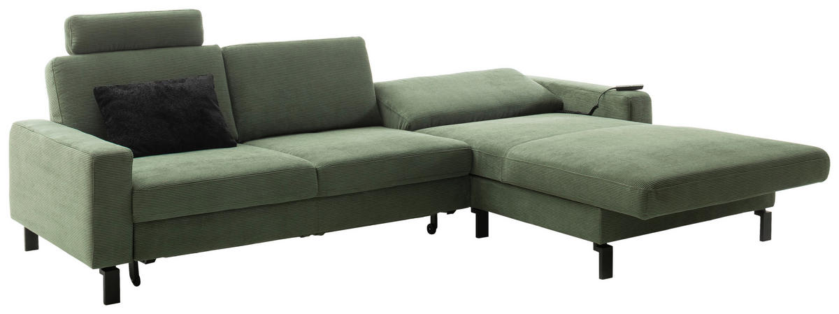 ECKSOFA in Cord Olivgrün  - Schwarz/Olivgrün, Design, Textil/Metall (298/185cm) - Pure Home Lifestyle