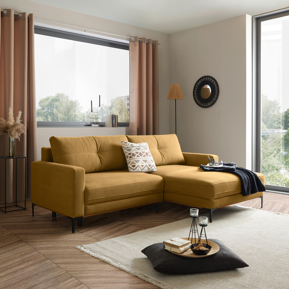 ECKSOFA in Gelb  - Gelb/Schwarz, Modern, Textil/Metall (238/162cm) - Ondega