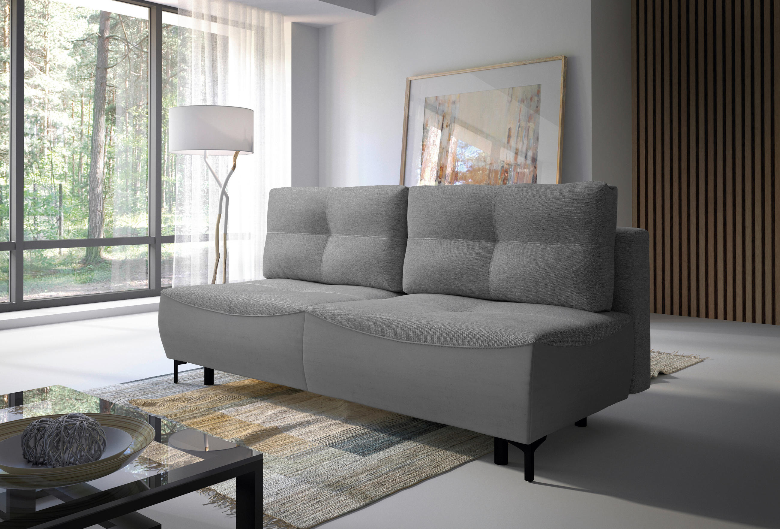 SCHLAFSOFA  mit Schlafen auf Sitzhöhe, Rücken echt Struktur Dunkelgrau  - Dunkelgrau/Schwarz, Design, Textil/Metall (197/94/96cm) - MID.YOU