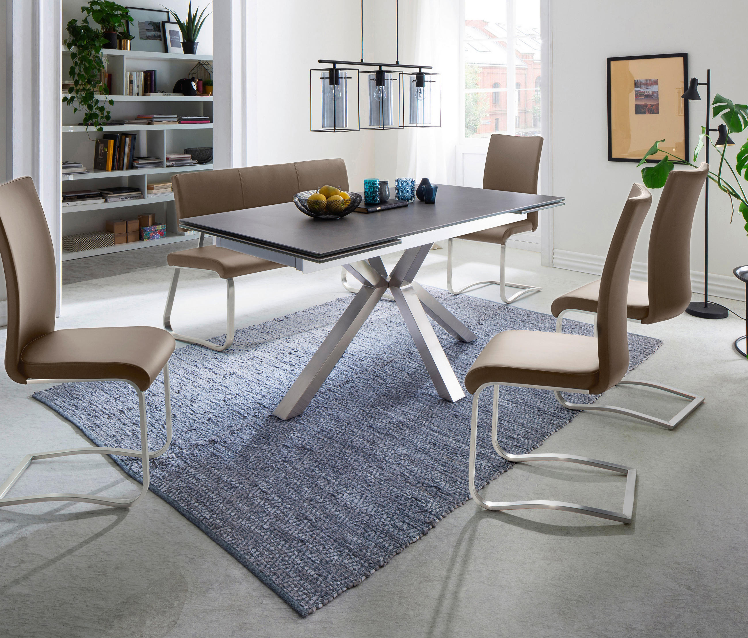 SITZBANK 155/86/59 cm Edelstahlfarben, Cappuccino  - Edelstahlfarben/Cappuccino, Design, Kunststoff/Metall (155/86/59cm) - Livetastic