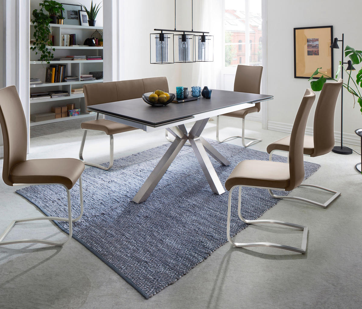 SITZBANK in Metall, Leder Edelstahlfarben, Cappuccino  - Edelstahlfarben/Cappuccino, Design, Leder/Metall (175/86/59cm) - Livetastic
